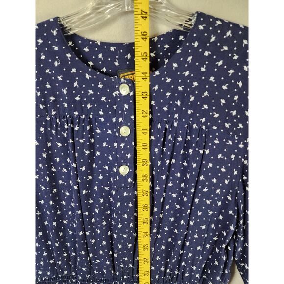 Virgo II Floral Navy Dress 12 Long Sleeve Button Front Pleated Skirt - Picture 3 of 7